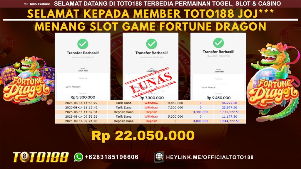 Bukti JP Kemenangan SLOT GAME FORTUNE DRAGON 14 AUG 25