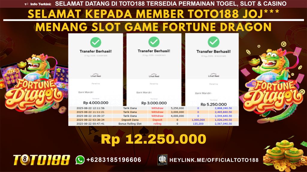 Bukti JP Kemenangan SLOT GAME FORTUNE DRAGON 22 AUG 25