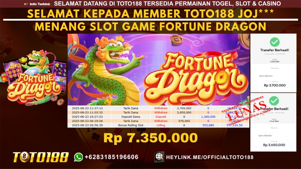 Bukti JP Kemenangan SLOT GAME FORTUNE DRAGON 23 AUG 25