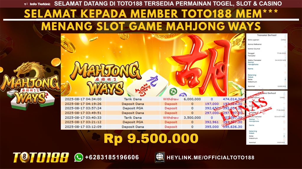 Bukti JP Kemenangan SLOT GAME MAHJONG WAYS 17 AGU 25