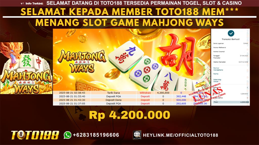 Bukti JP Kemenangan SLOT GAME MAHJONG WAYS 21 AGU 25
