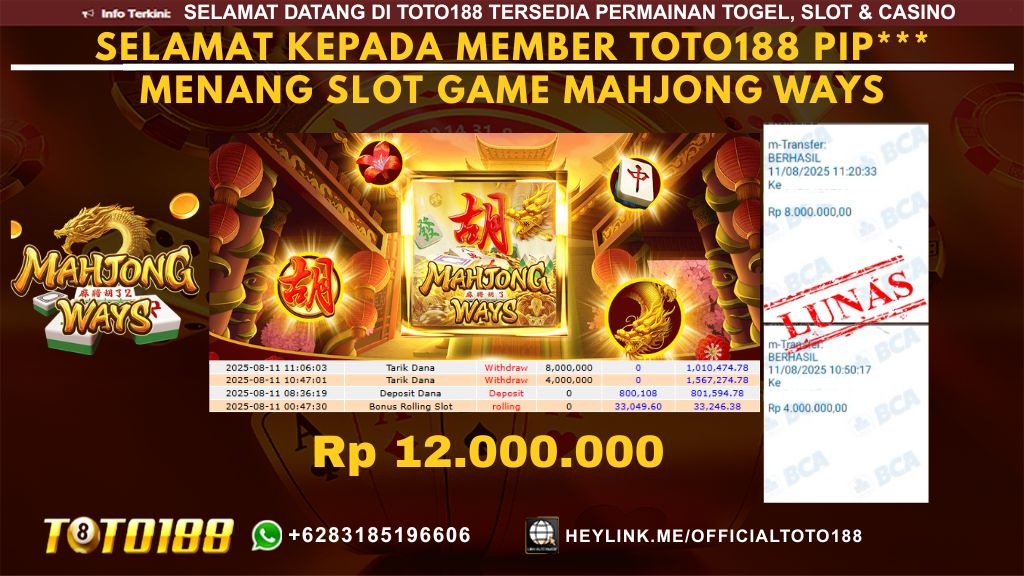 Bukti JP Kemenangan SLOT GAME MAHJONG WAYS 11 AGU 25