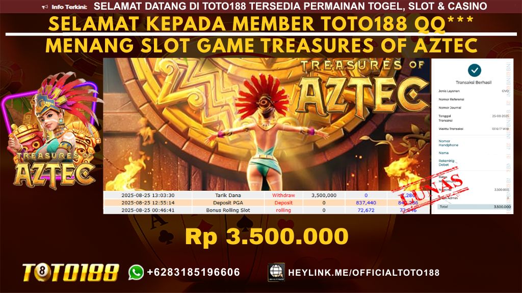 Bukti JP Kemenangan SLOT GAME TREASURES OF AZTEC 25 AUG 25