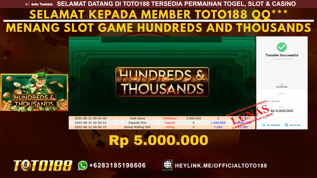 Bukti JP Kemenangan SLOT GAME HUNDREDS AND THOUSANDS 31 AGU 25