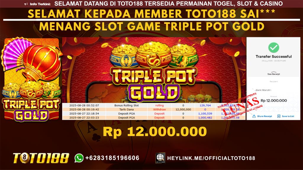 Bukti JP Kemenangan SLOT GAME TRIPLE POT GOLD 28 AUG 25