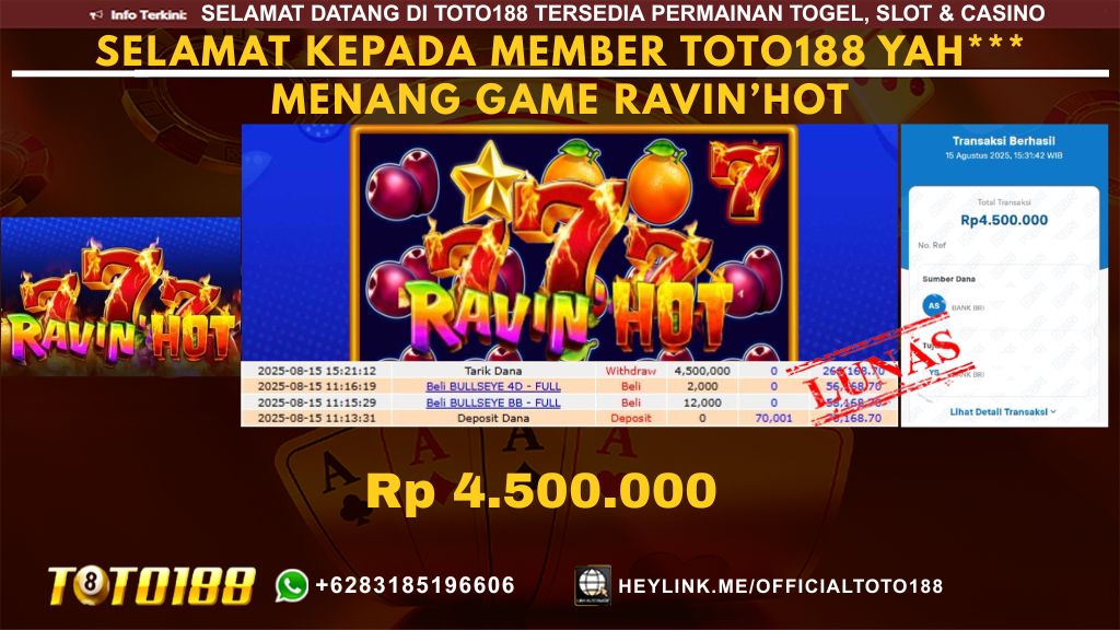 Bukti JP Kemenangan GAME RAVIN'HOT 15 AUG 25