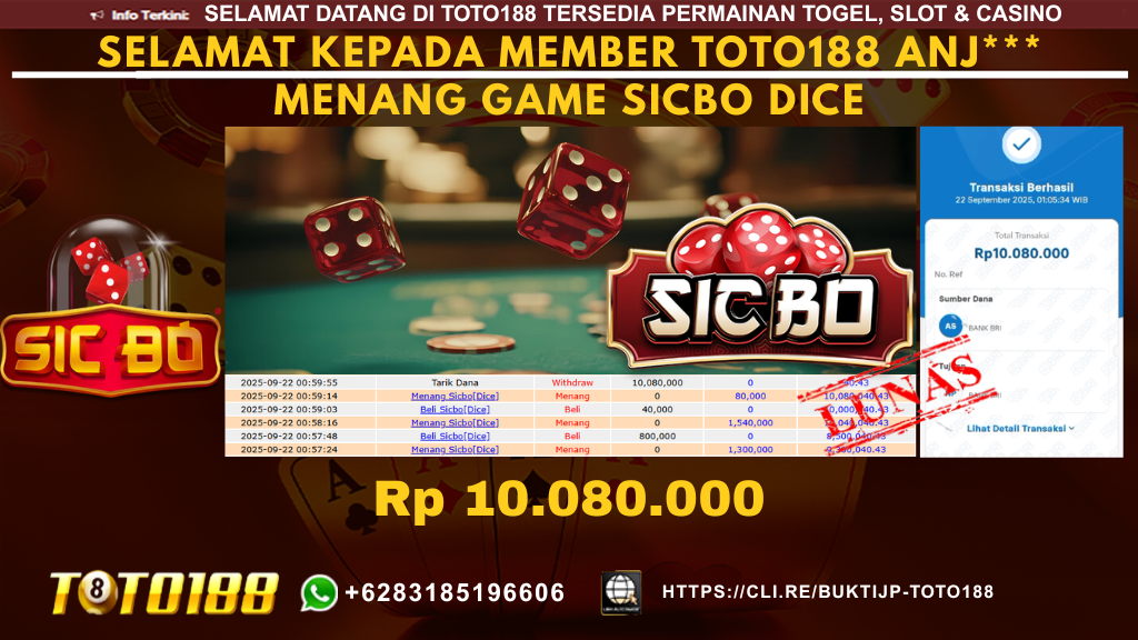 Bukti JP Kemenangan GAME SICBO DICE 22 SEPT 25