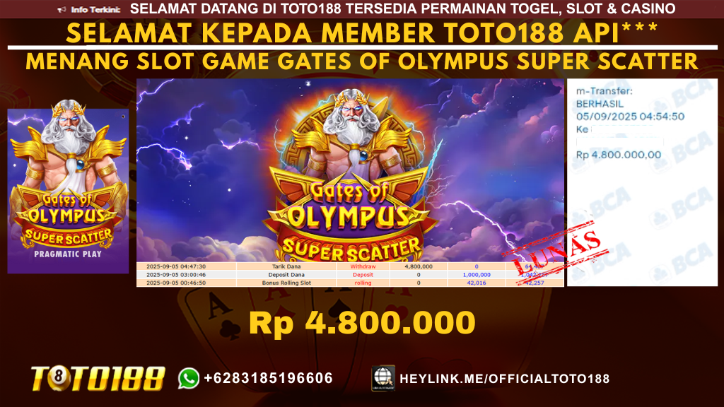 Bukti JP Kemenangan SLOT GAME GATES OF OLYMPUS SUPER SCATTER 05 SEP 25