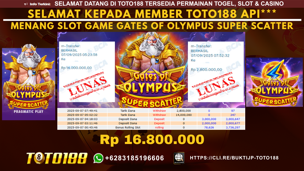 Bukti JP Kemenangan SLOT GAME GATES OF OLYMPUS SUPER SCATTER 07 SEP 25