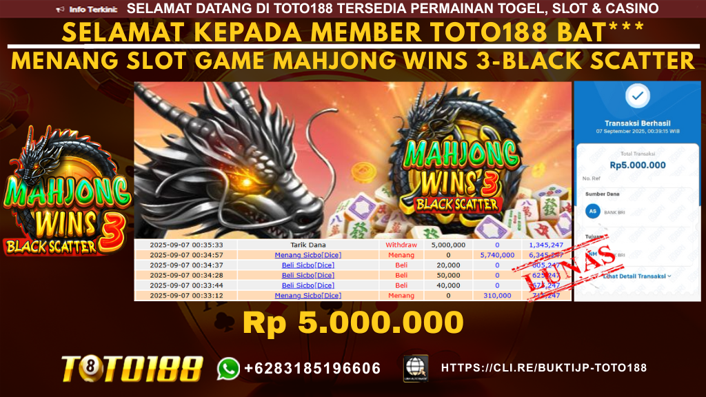 Bukti JP Kemenangan SLOT GAME MAHJONG WINS 3-BLACKSCATTER 07 SEPT 25
