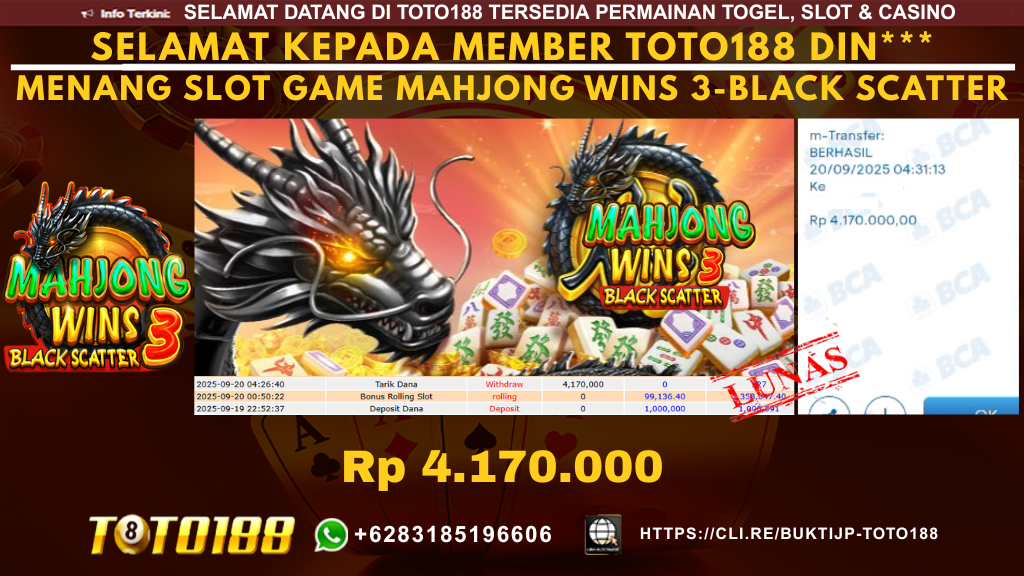 Bukti JP Kemenangan SLOT GAME MAHJONG WINS 3-BLACKSCATTER 20 SEPT 25