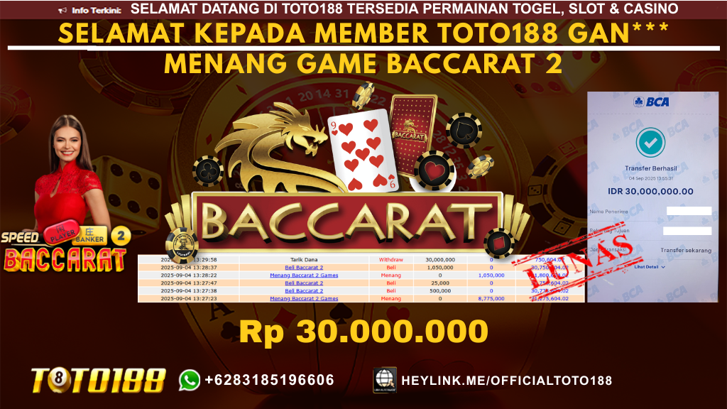 Bukti JP Kemenangan GAME BACCARAT 2 04 SEPT 25