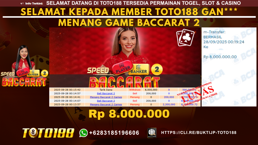 Bukti JP Kemenangan GAME BACCARAT 2 28 SEPT 25
