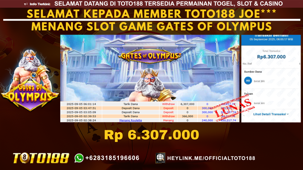 Bukti JP Kemenangan SLOT GAME GATES OF OLYMPUS 05 SEP 25