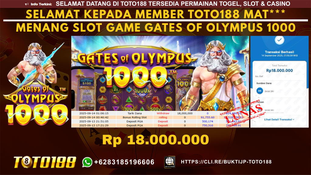 Bukti JP Kemenangan SLOT GAME GATES OF OLYMPUS 1000 14 SEP 25