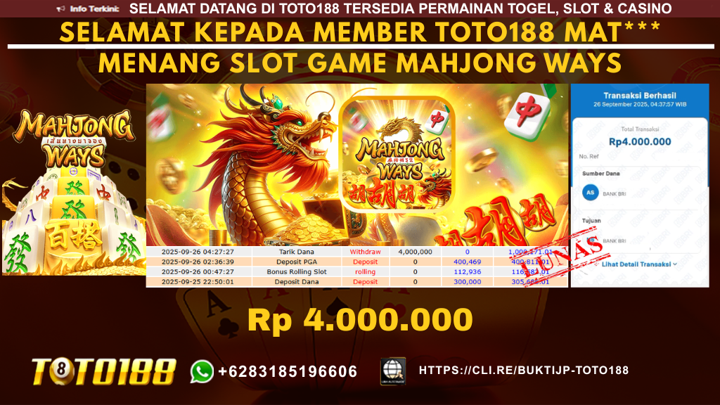 Bukti JP Kemenangan SLOT GAME MAHJONG WAYS 26 SEPT 25