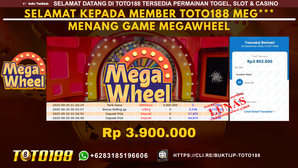 Bukti JP Kemenangan GAME MEGAWHEEL 30 SEPT 25