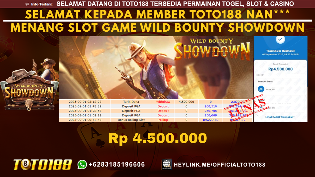 Bukti JP Kemenangan SLOT GAME WILD BOUNTY SHOWDOWN 01 SEP 25