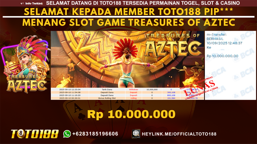 Bukti JP Kemenangan SLOT GAME TREASURES OF AZTEC 10 SEPT 25