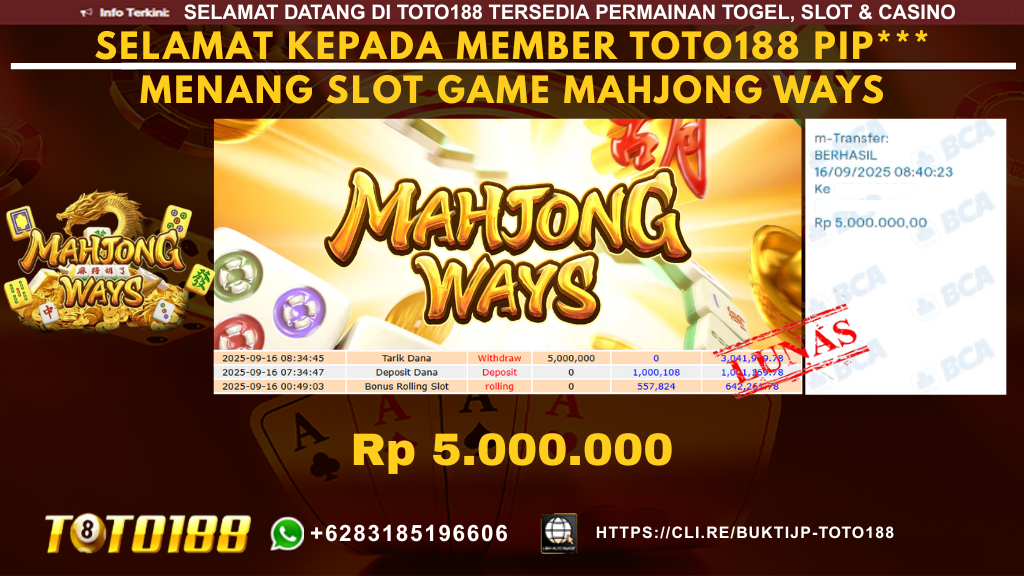 Bukti JP Kemenangan SLOT GAME MAHJONG WAYS 16 SEPT 25
