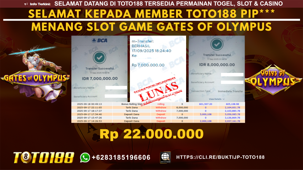 Bukti JP Kemenangan SLOT GAME GATES OF OLYMPUS 17 SEP 25