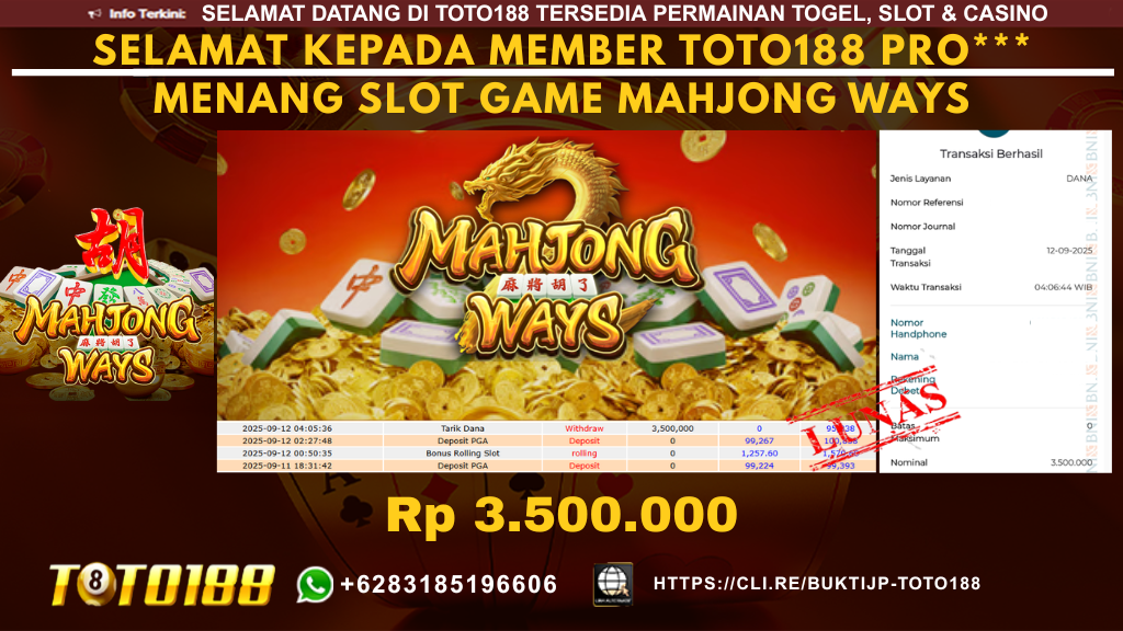 Bukti JP Kemenangan SLOT GAME MAHJONG WAYS 12 SEPT 25