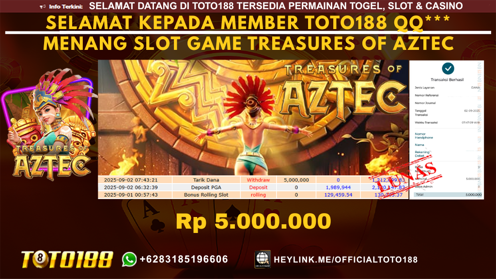Bukti JP Kemenangan SLOT GAME TREASURES OF AZTEC 02 SEPT 25