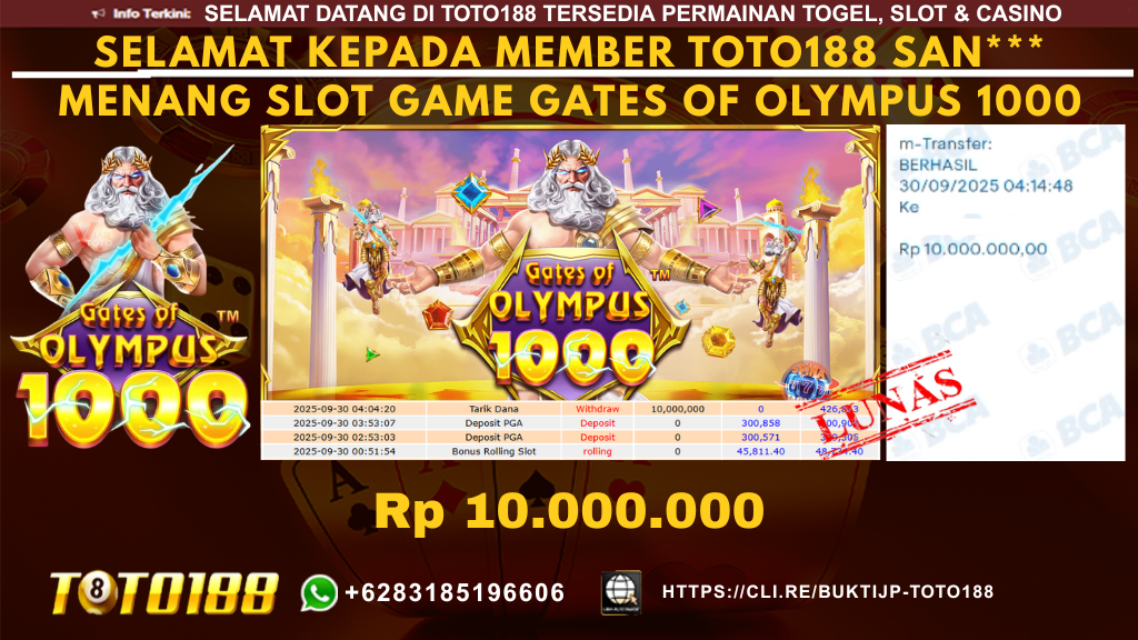 Bukti JP Kemenangan SLOT GAME GATES OF OLYMPUS 1000 30 SEP 25