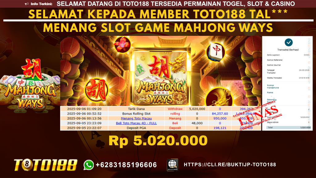 Bukti JP Kemenangan SLOT GAME MAHJONG WAYS 06 SEPT 25
